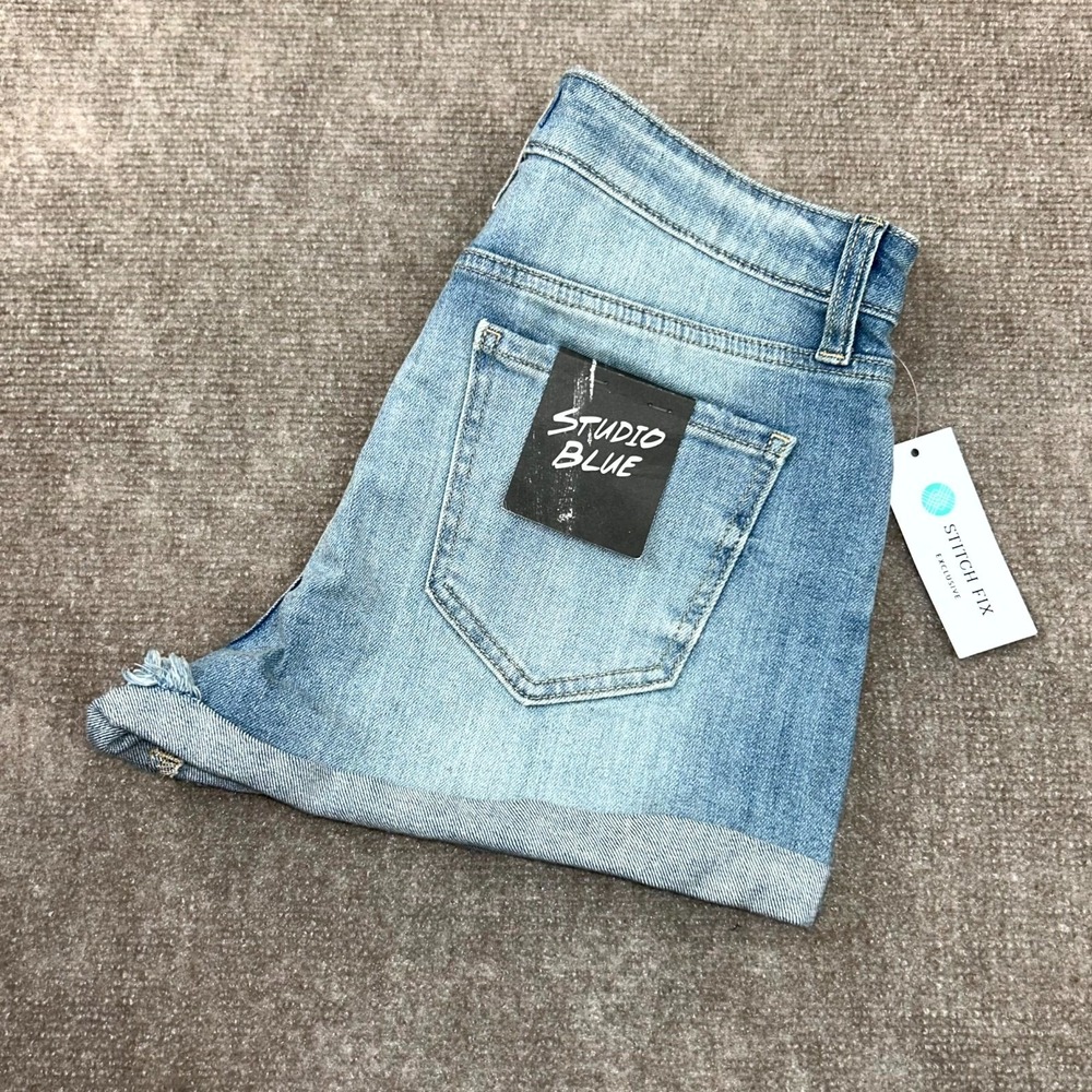 Studio Blue Stitch Fix Shorts Womens 28 Blue Denim Stretch Distressed Cuffed Hem